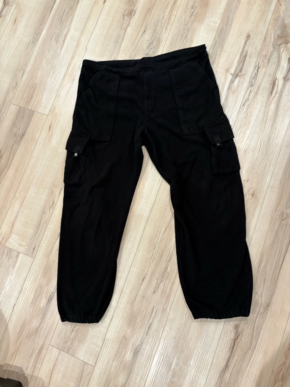 Black Cargo thick fleece joggers. Tactical